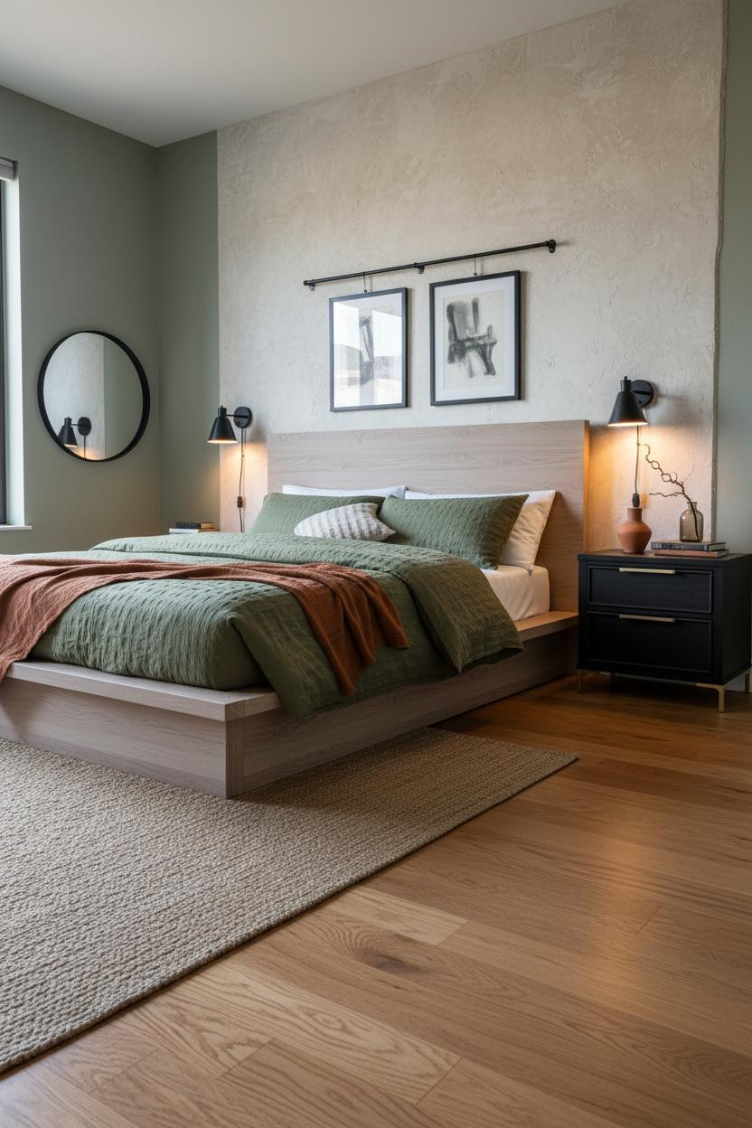 Black Oak Bedroom Plaster Accent Wall