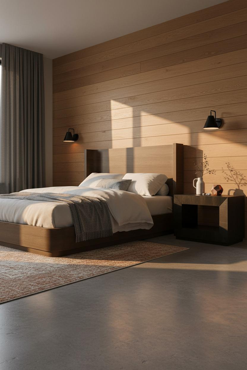 Black Oak Bedroom Shiplap Sconces