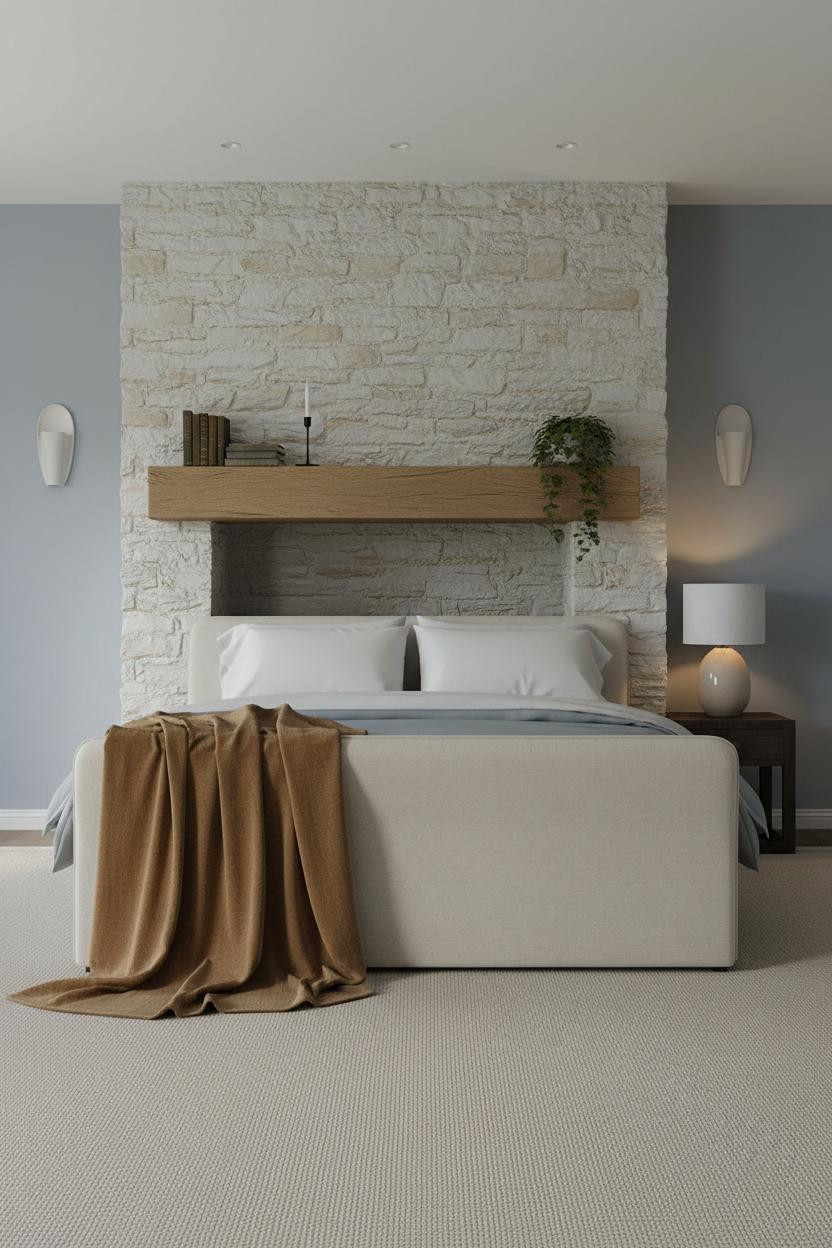 Blue Cottage Bedroom Fireplace Lighting
