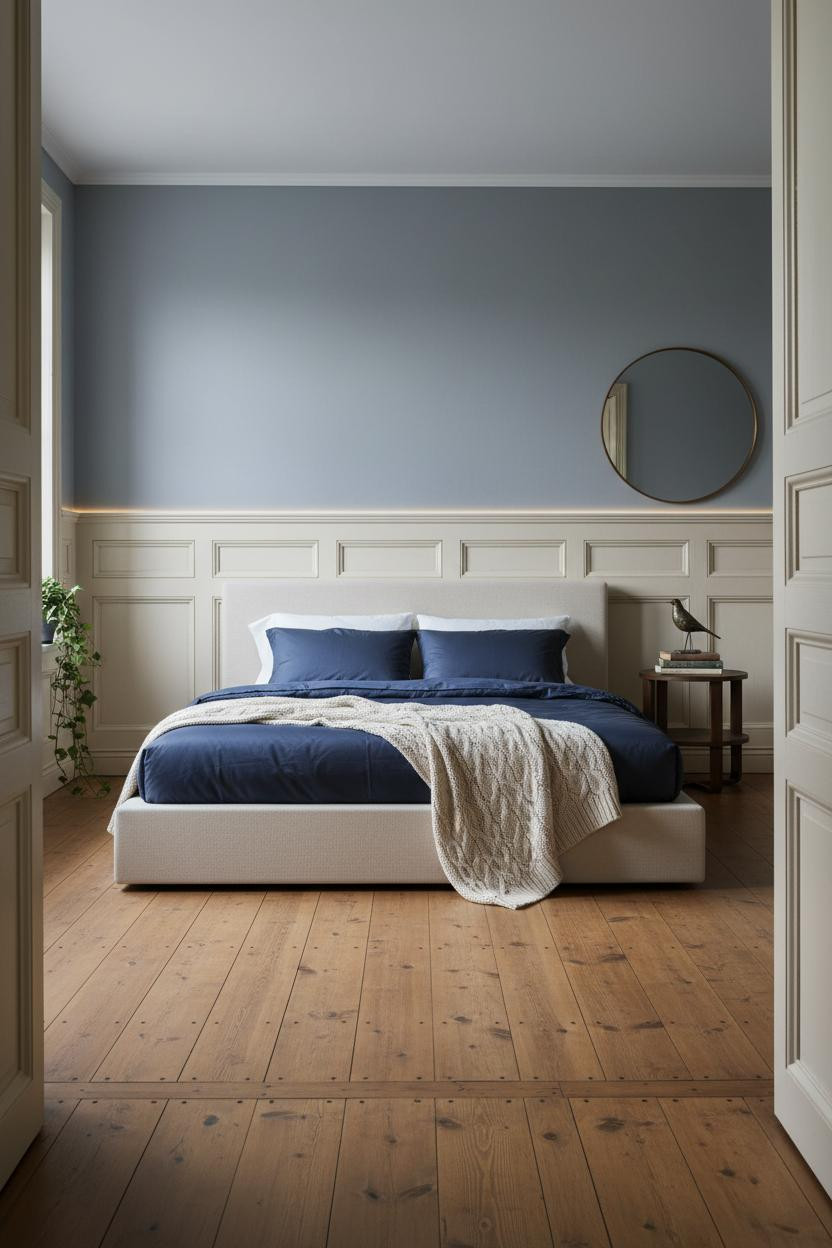 Blue Cottage Bedroom French Wainscoting