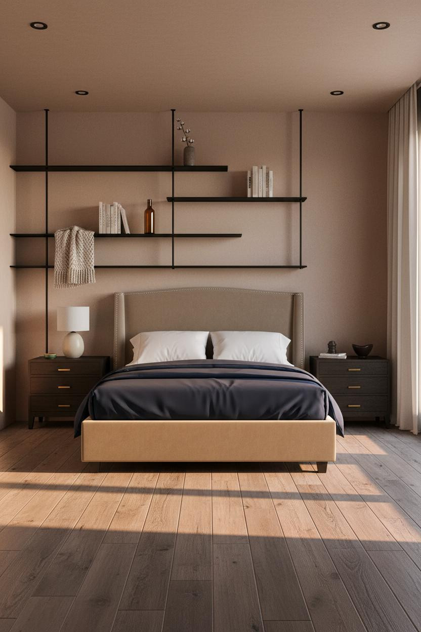 Contemporary Minimalist Bedroom Floating Shelves