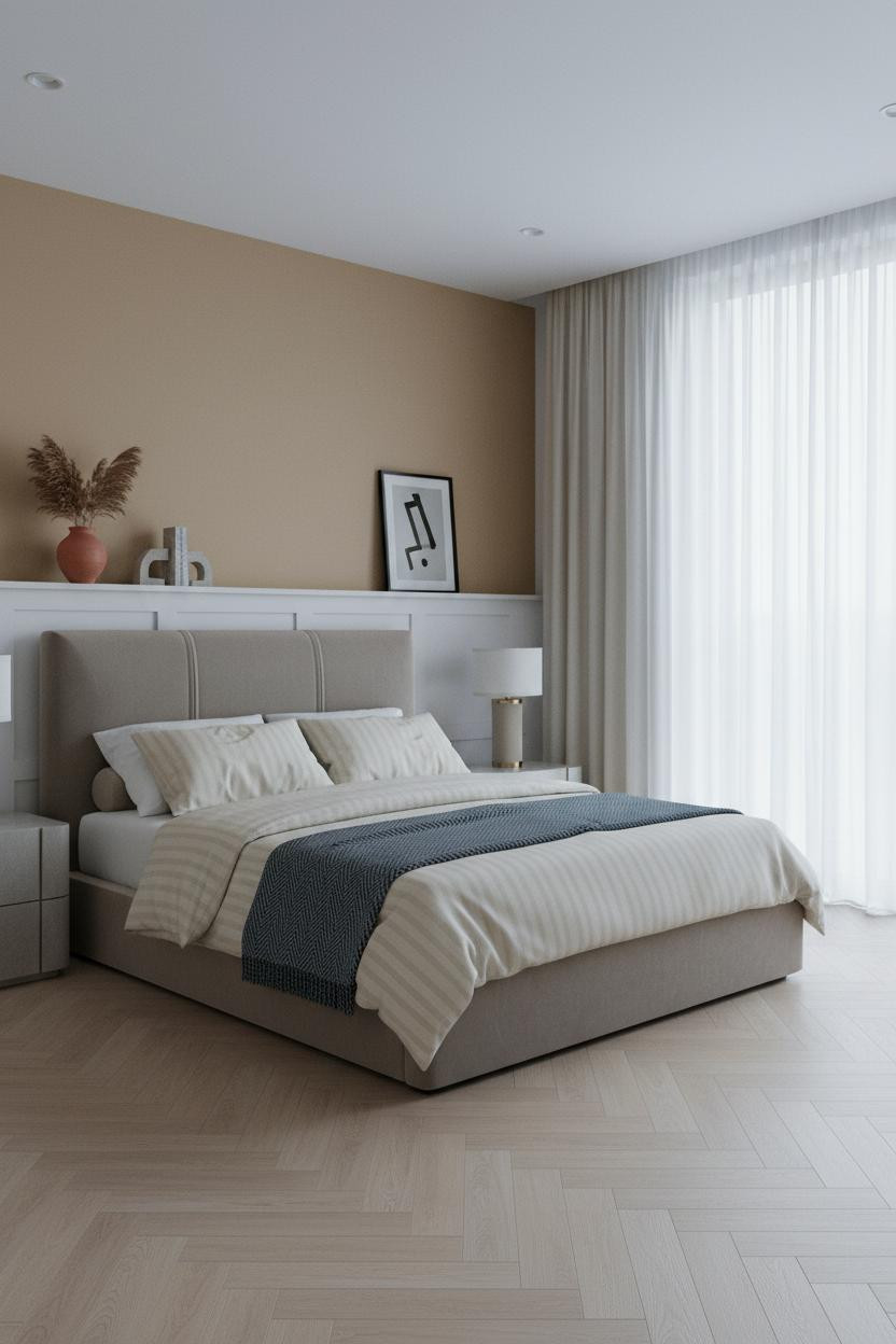 Contemporary Minimalist Bedroom Wainscoting Natural Light