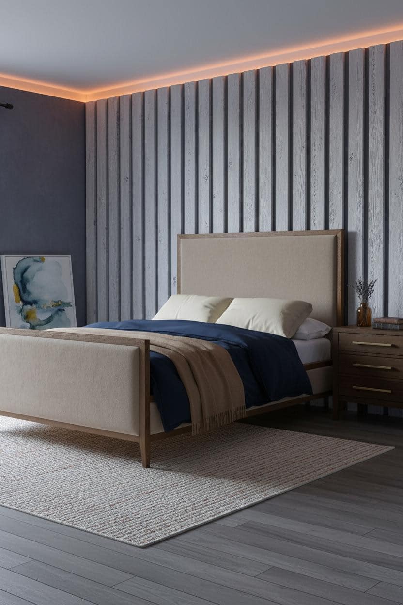 Cosy Cottage Bedroom Driftwood Paneling Indigo