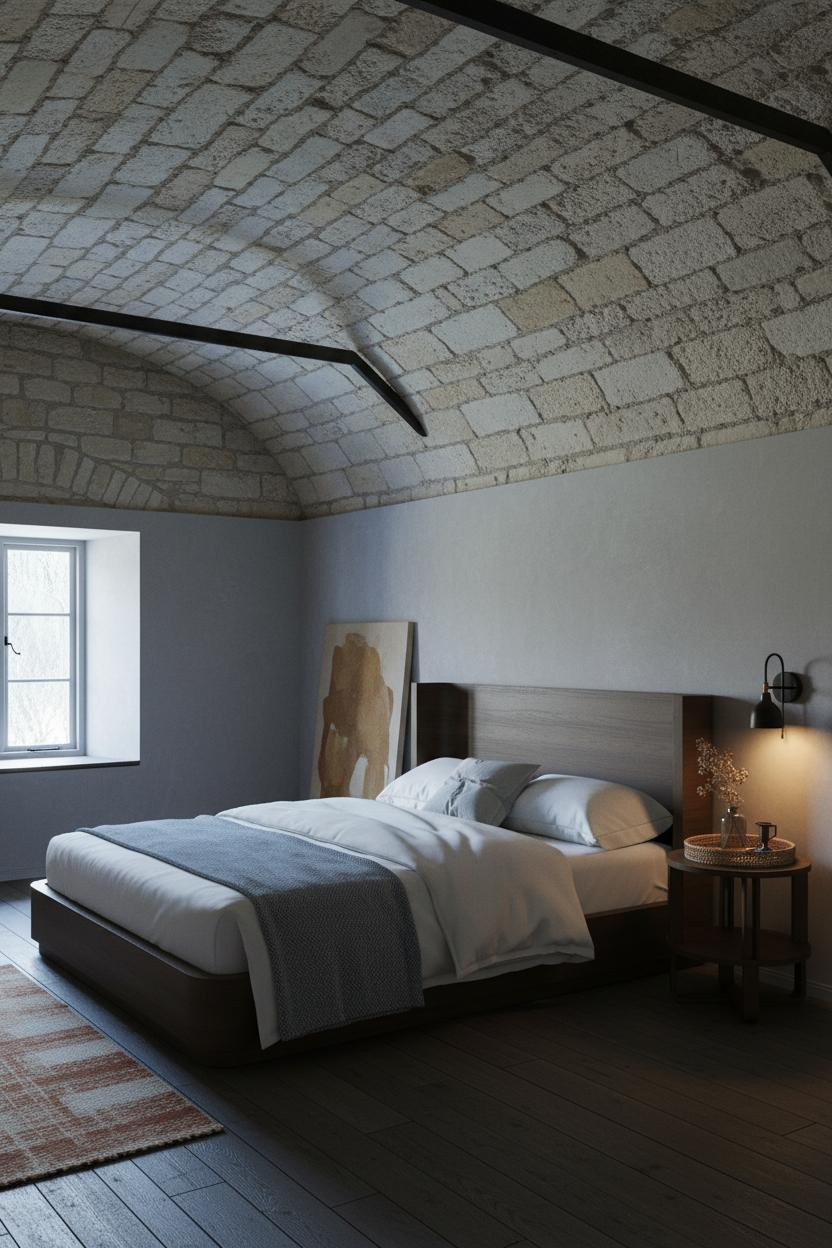 Cosy Cottage Bedroom Stone Vault Winter