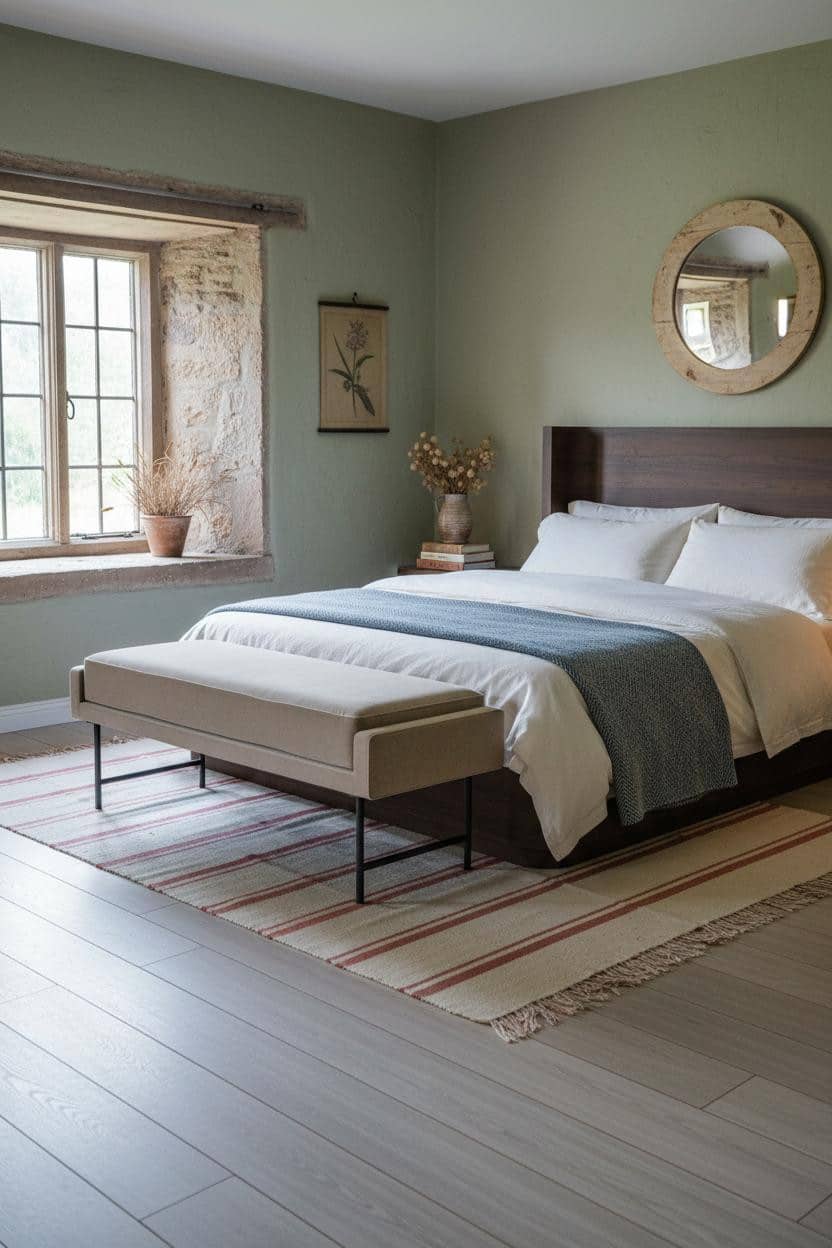Cottage Bedroom Sage Walls Leaded Window