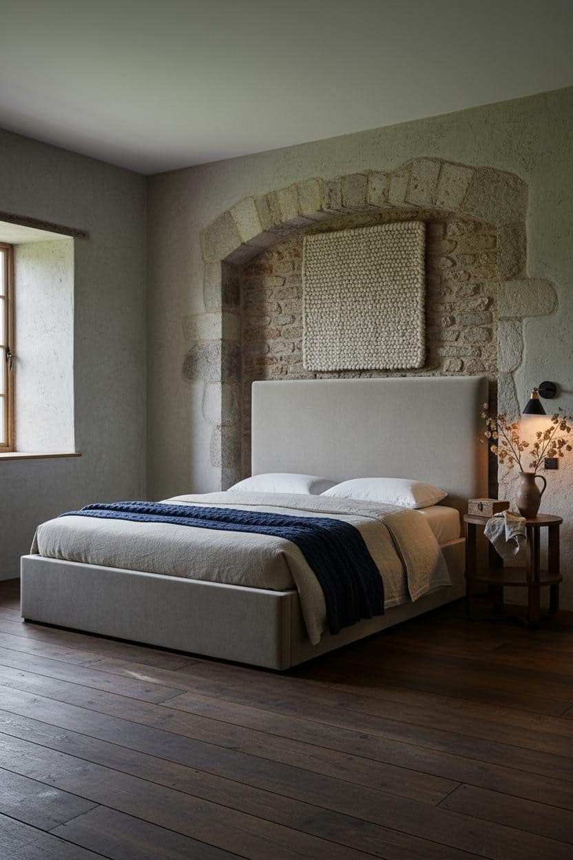Cottage Bedroom Stone Alcove Linen