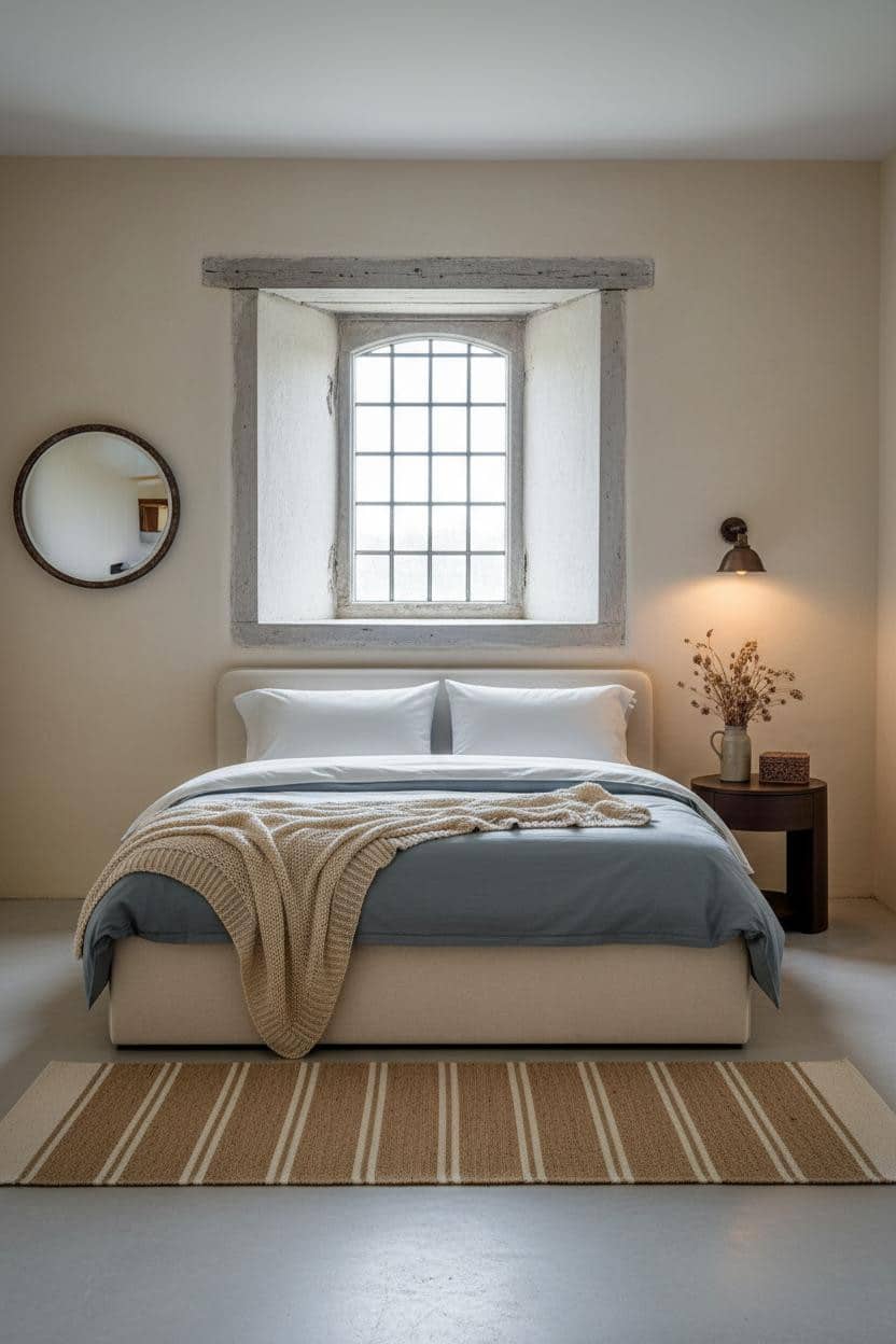 Cottage Bedroom Stone Window Arched