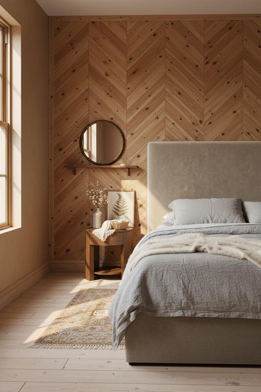 Cottagecore Bedroom Herringbone Wood Vintage