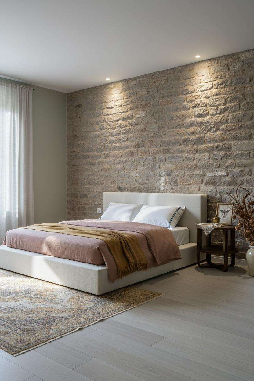 Cottagecore Bedroom Stone Accent Wall Vintage