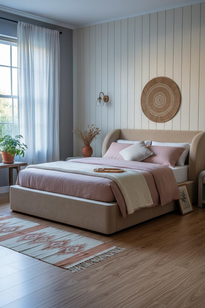 Country Bedroom Farmhouse Shiplap Ideas Cream Wall