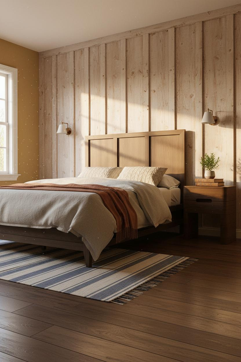 Country Bedroom Farmhouse Timber Headboard Design