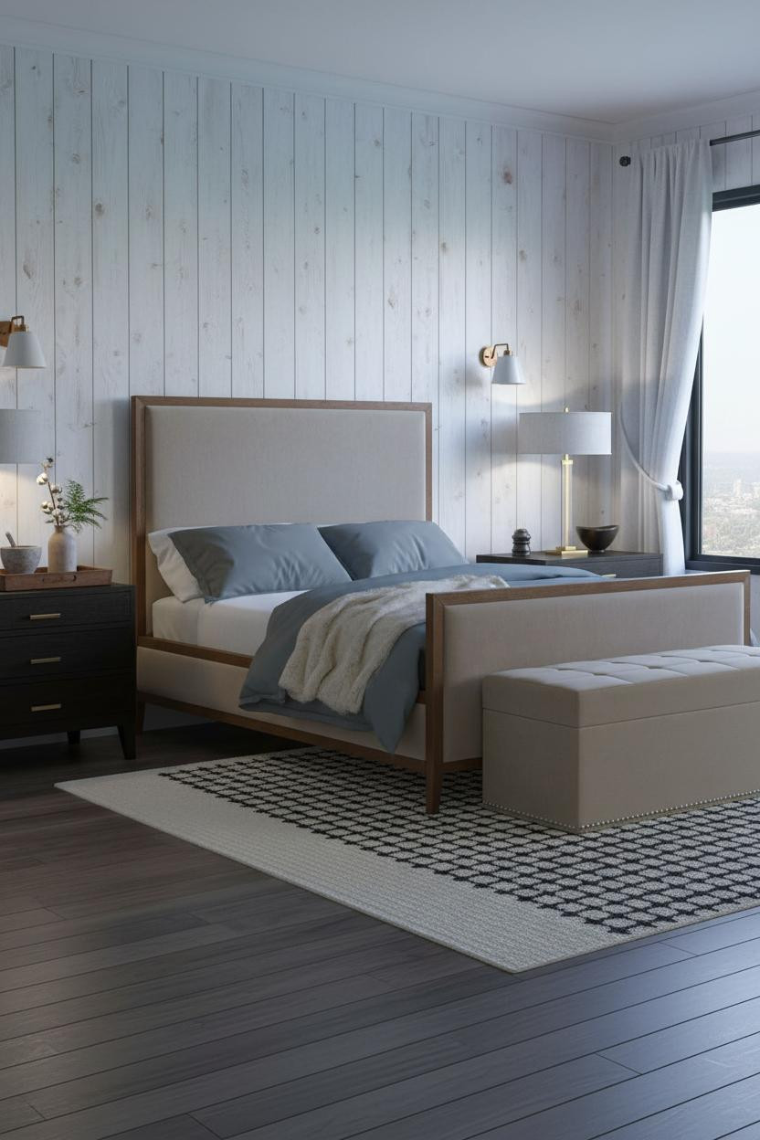Country Bedroom Farmhouse Wainscoting Ideas Dusty Blue