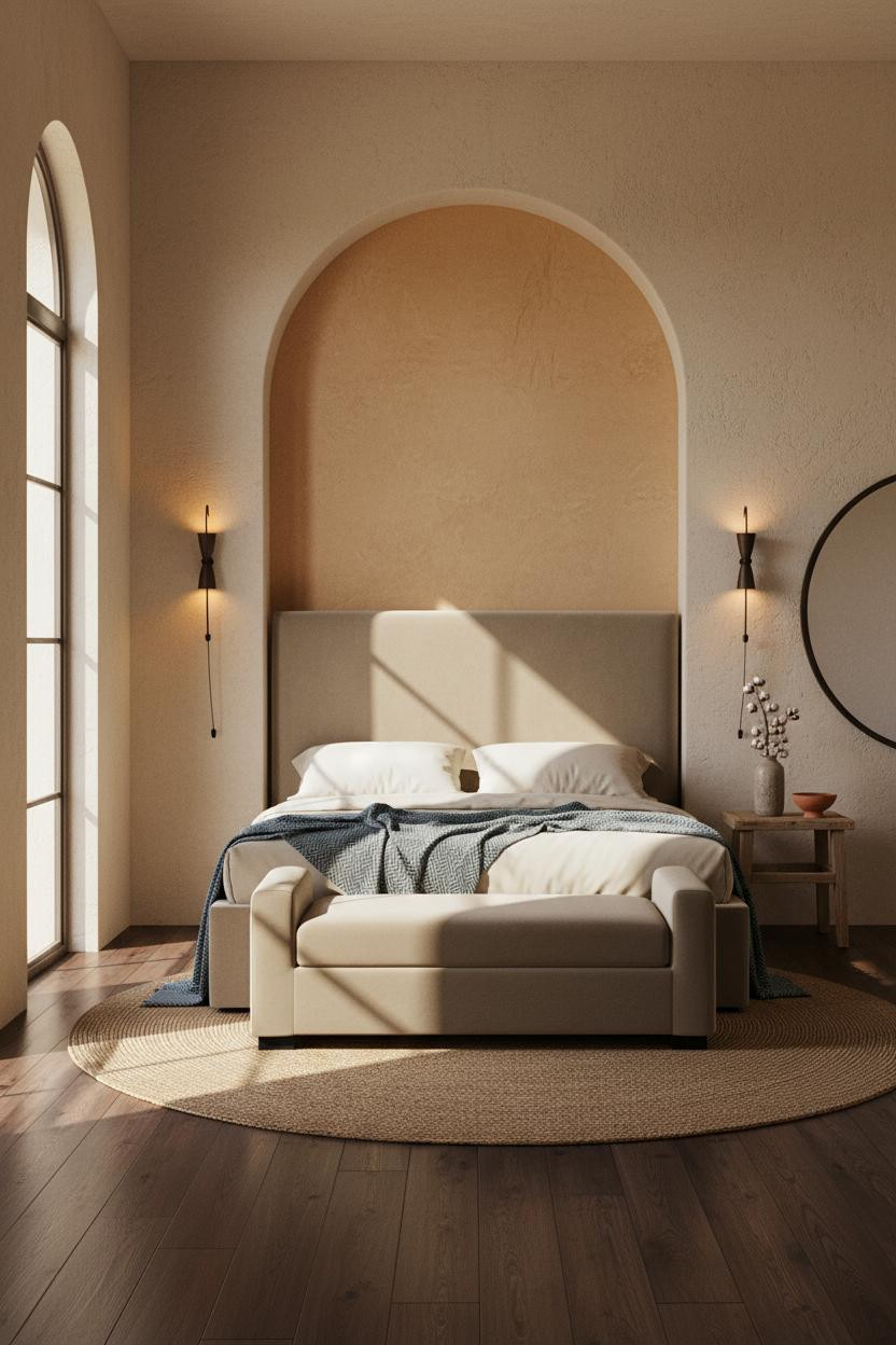 Country Bedroom Farmhouse Ideas Warm Plaster Arched Niche