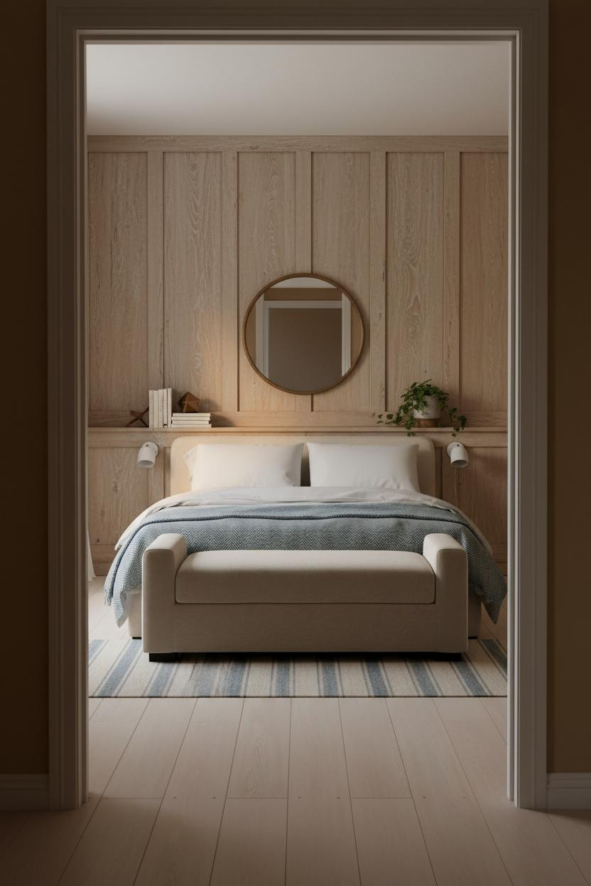 Country Bedroom Farmhouse Wood Paneling Amber Lighting