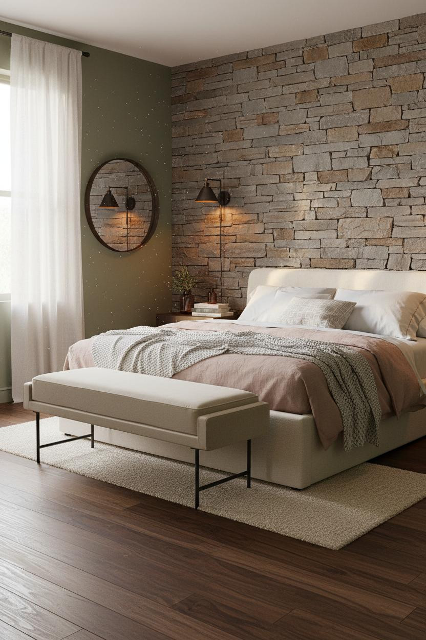 Country Bedroom Farmhouse Stone Accent Wall