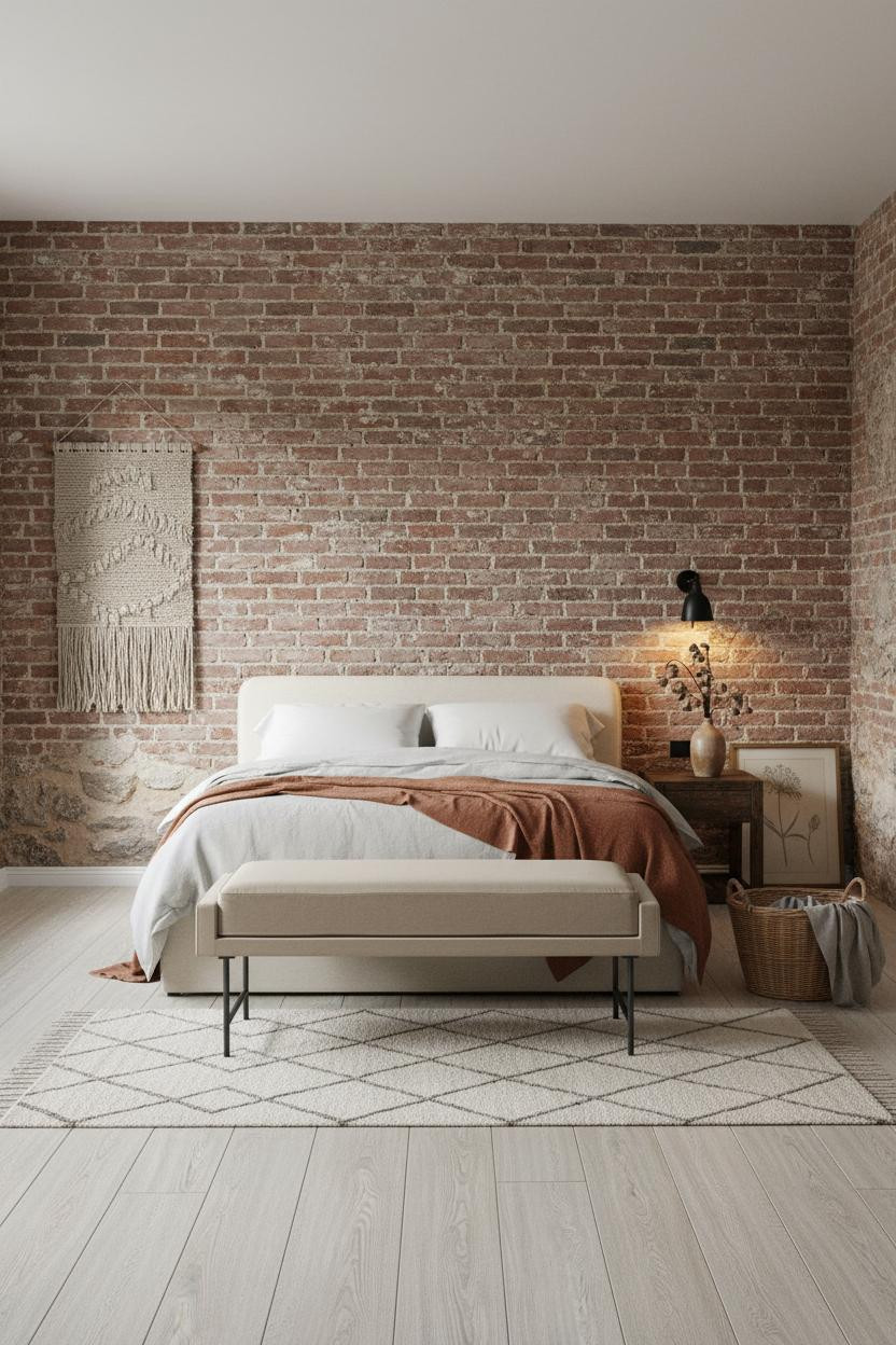 Country Cottage Bedroom Exposed Brick