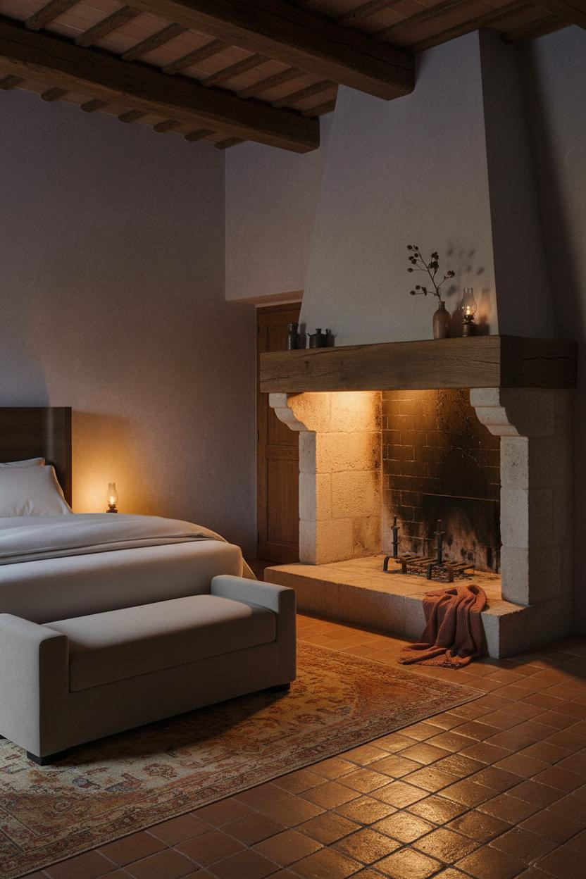 Country Cottage Bedroom Fireplace Vintage