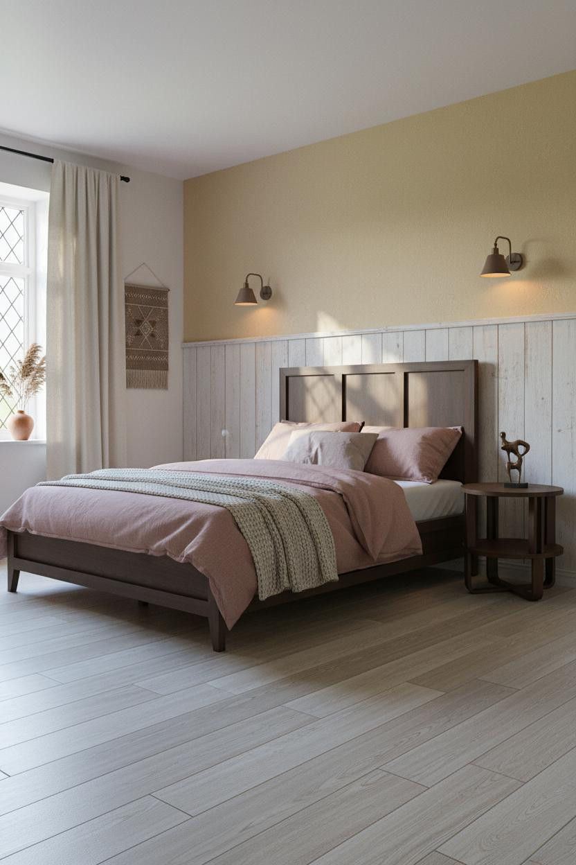 Country Cottage Bedroom Wainscoting Leaded Windows