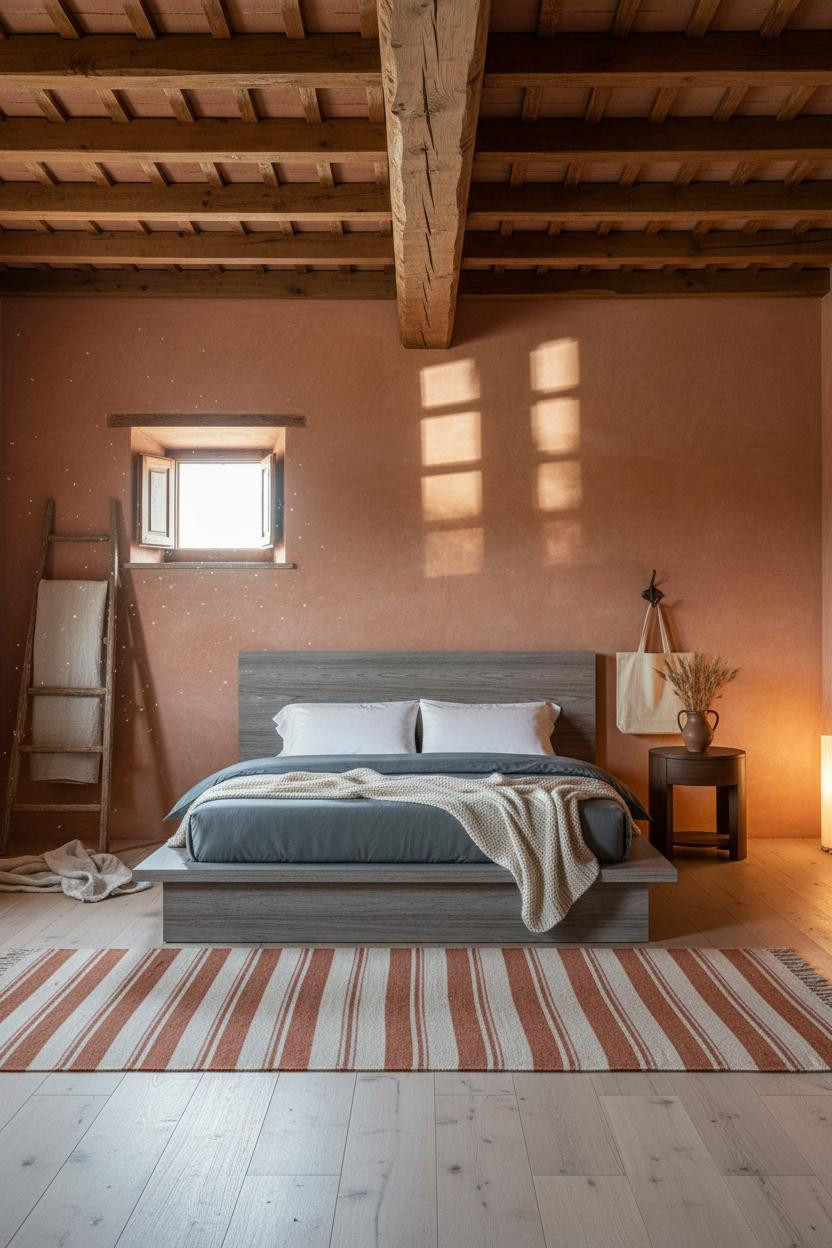 Country Farmhouse Bedroom Exposed Beams