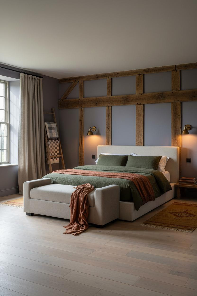Country Farmhouse Bedroom Timber Beams Light