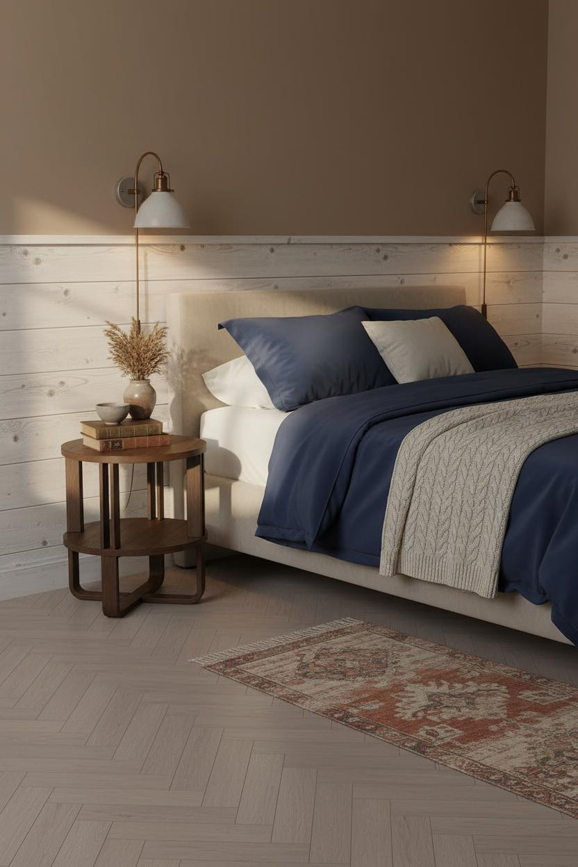 Country Farmhouse Bedroom Wainscoting Design