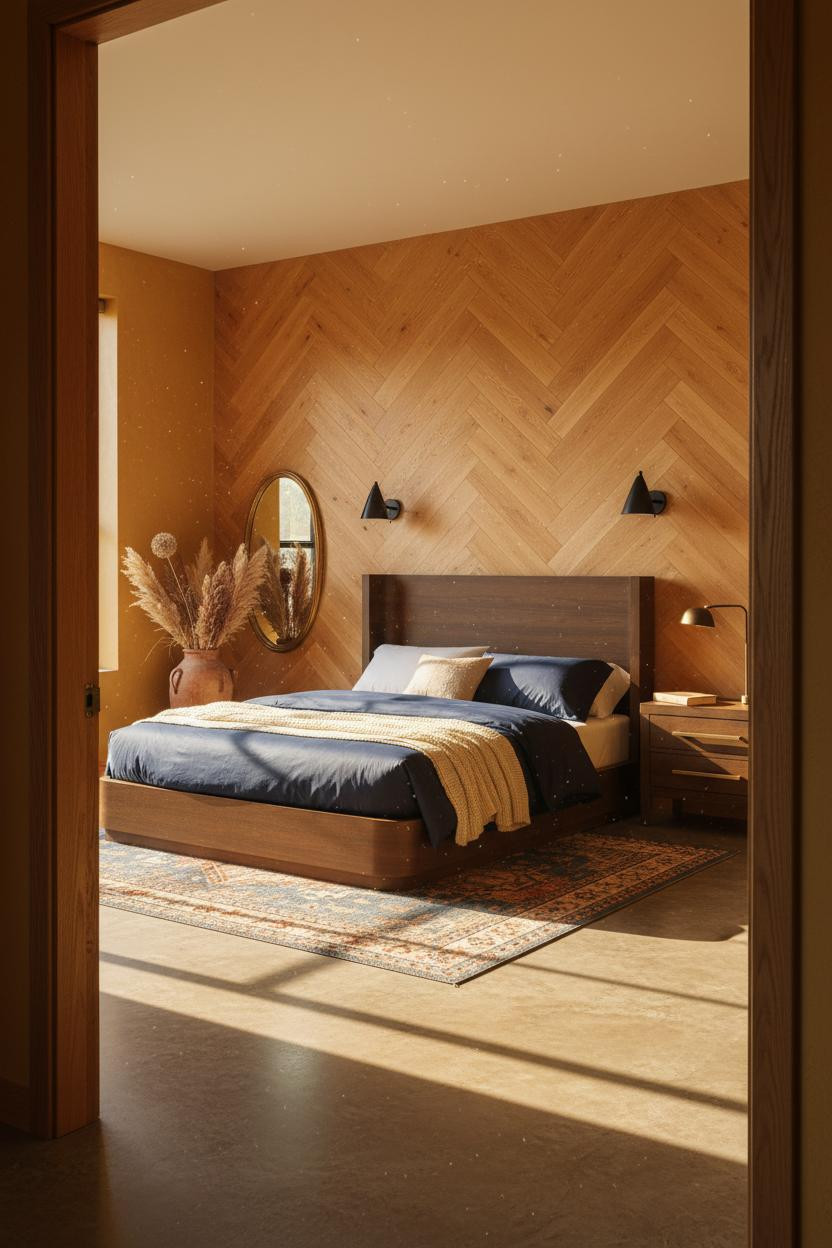 Cozy Eclectic Bedroom Herringbone Vintage
