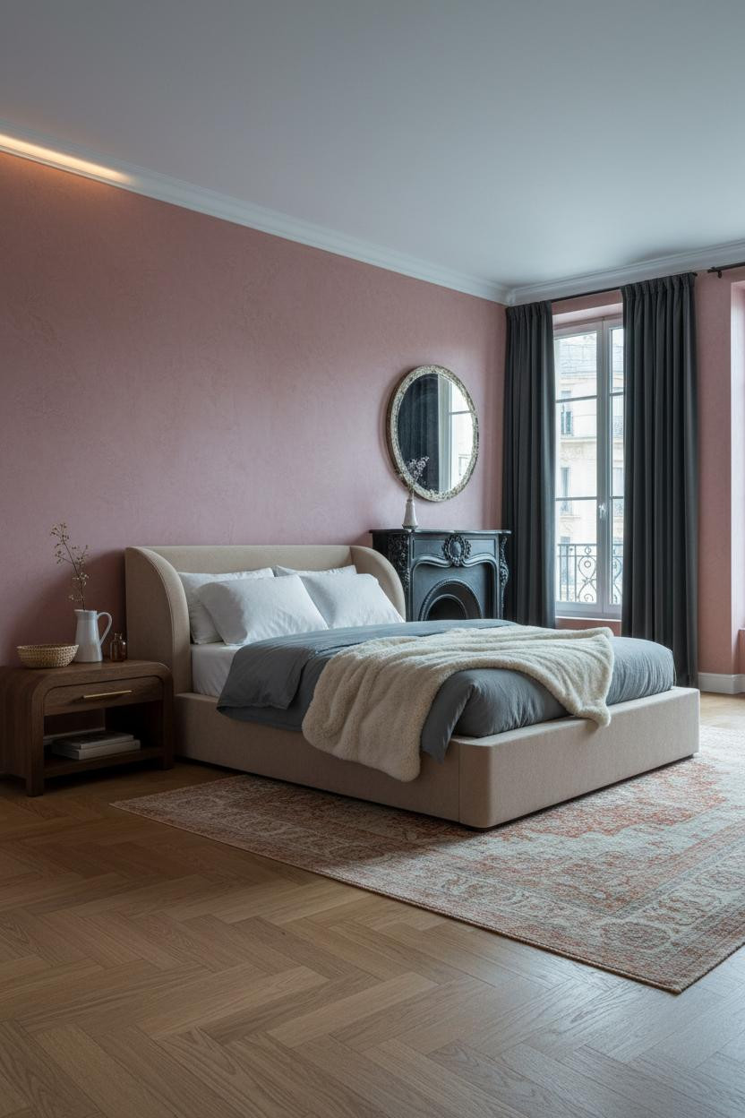 Cozy Eclectic Bedroom Vintage Fireplace