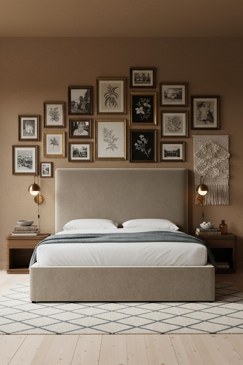 Cozy Eclectic Bedroom Vintage Gallery Wall