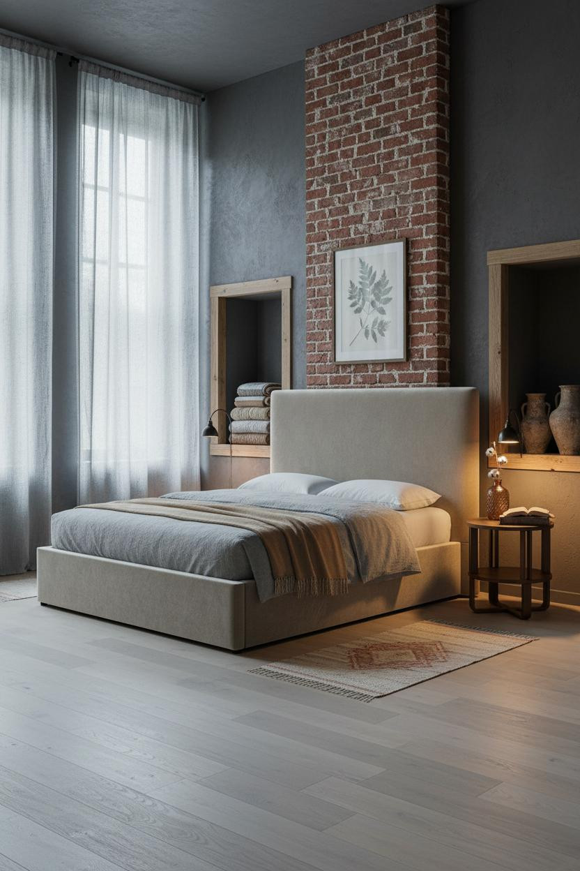 Cozy Farmhouse Bedroom Rustic Brick Chimney