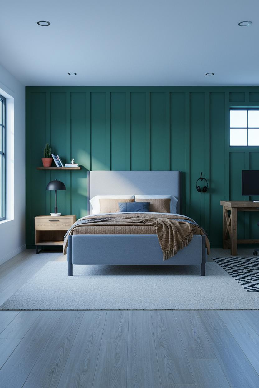 Cozy Gamer Bedroom Forest Green Batten