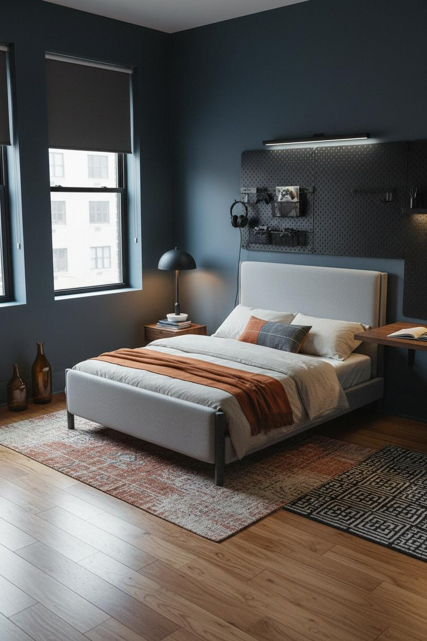 Cozy Gamer Bedroom Industrial Pegboard