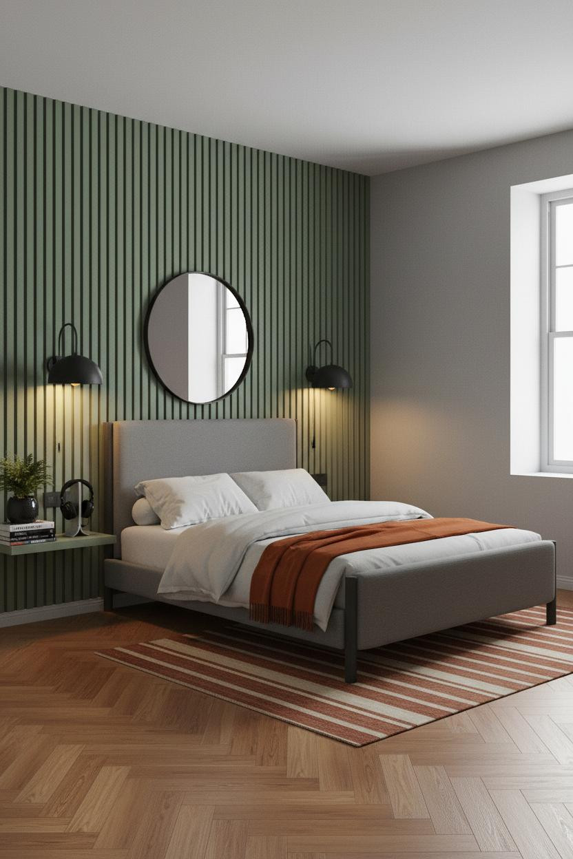 Cozy Gamer Bedroom Olive Green Accent Wall