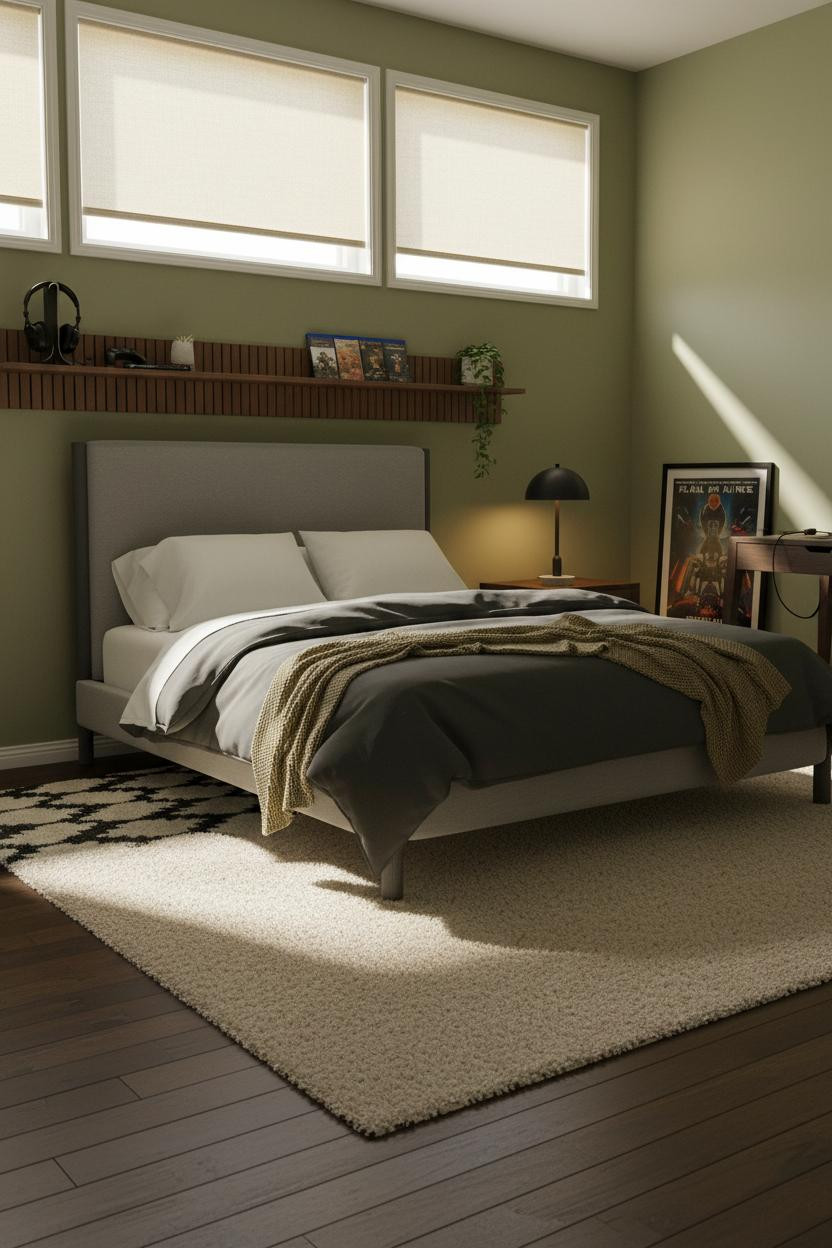 Cozy Gamer Bedroom Scandi Modern Shelving