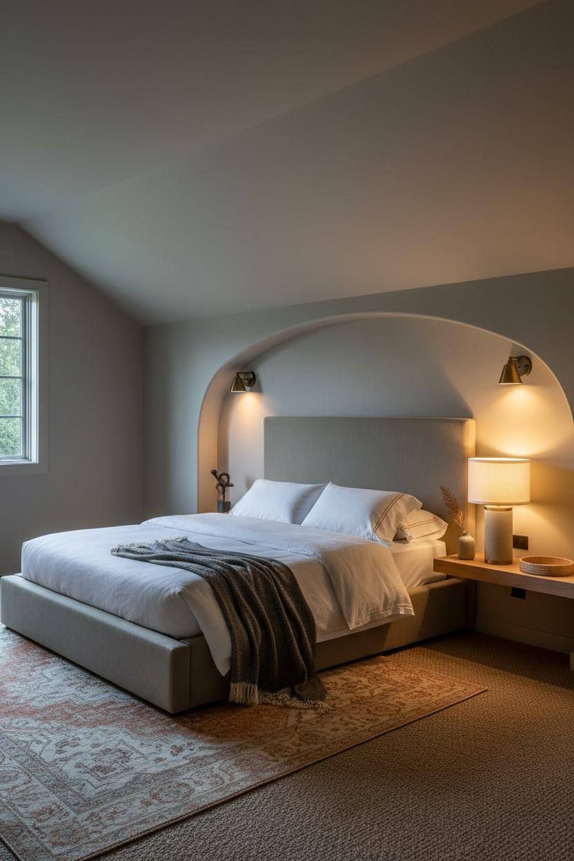 Cozy Minimalist Attic Bedroom Warm Lamp