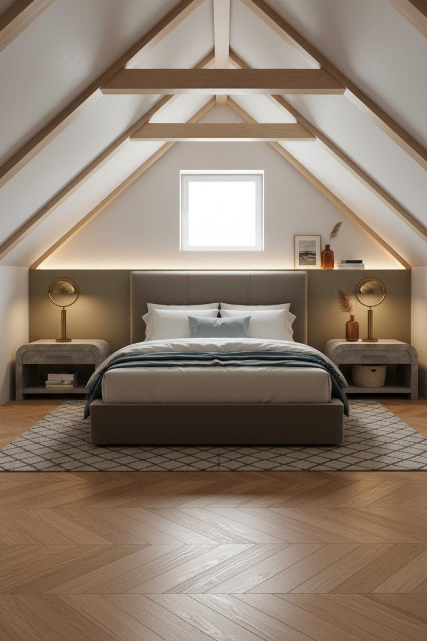 Cozy Minimalist Attic Bedroom Warm Wood