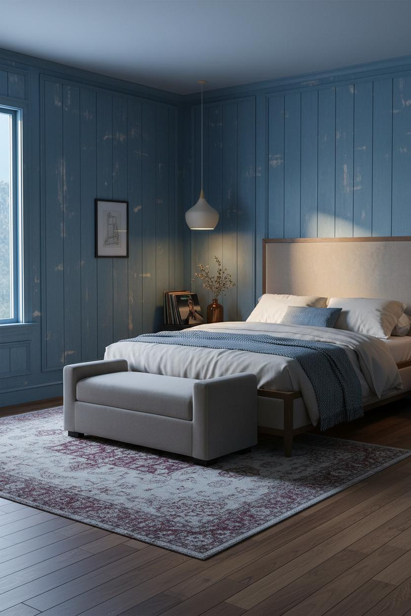 Cozy Vintage Bedroom Denim Board Batten