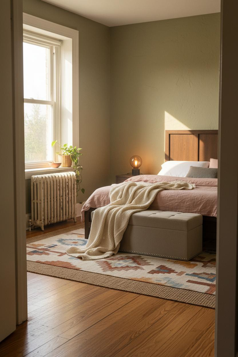 Cozy Vintage Bedroom Sage Radiator