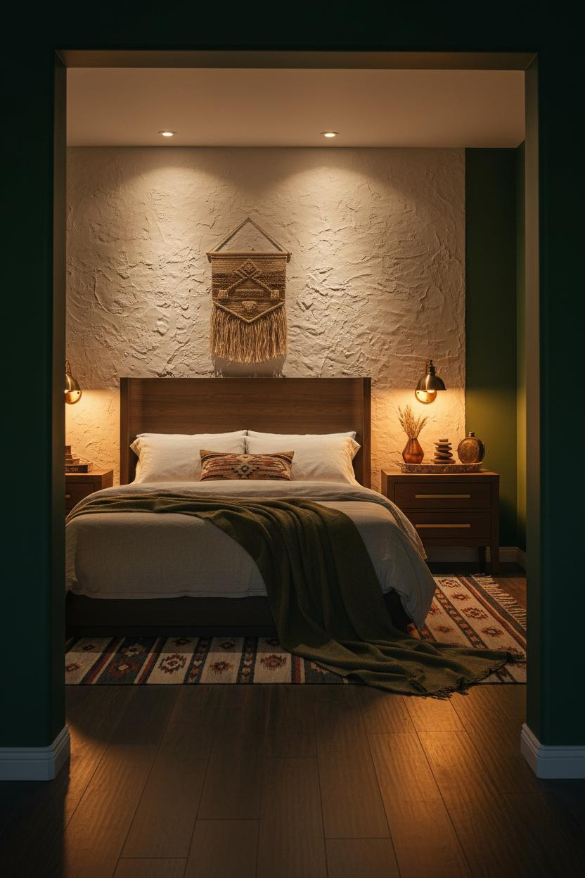 Cozy Western Bedroom Amber Lighting Rustic