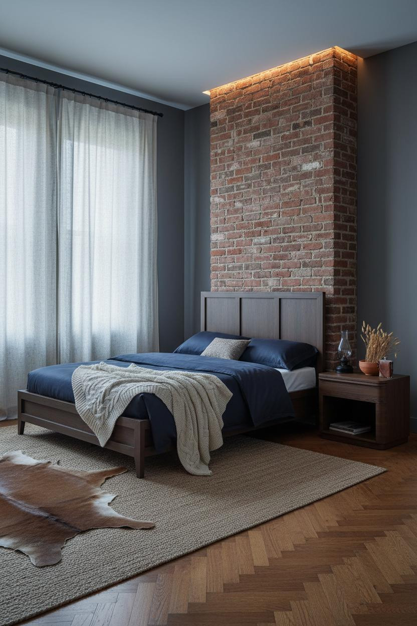 Cozy Western Bedroom Brick Fireplace