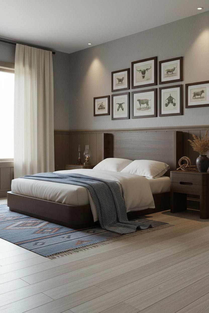 Cozy Western Bedroom Gallery Wall