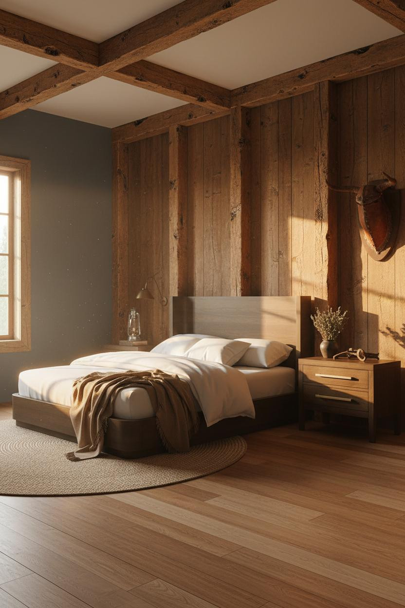 Cozy Western Bedroom Timber Headwall