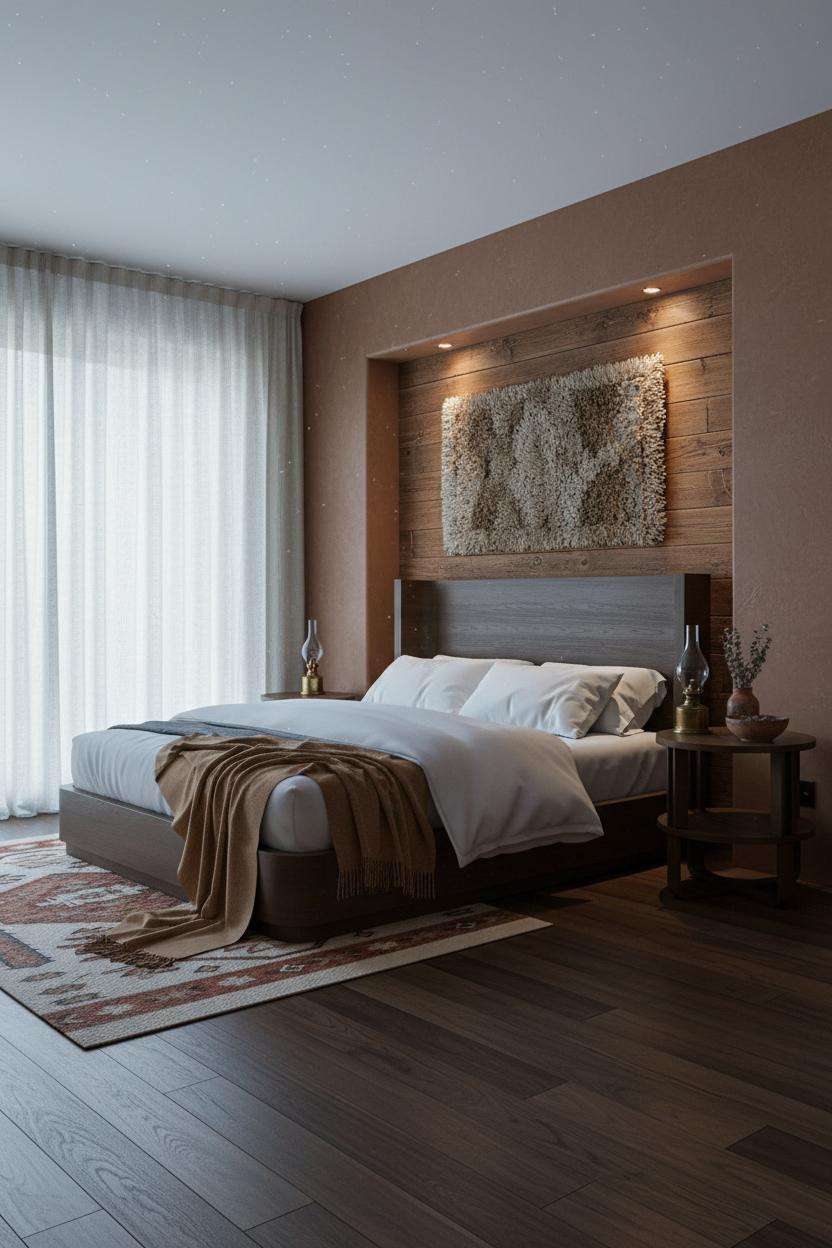 Cozy Western Bedroom Wood Headboard