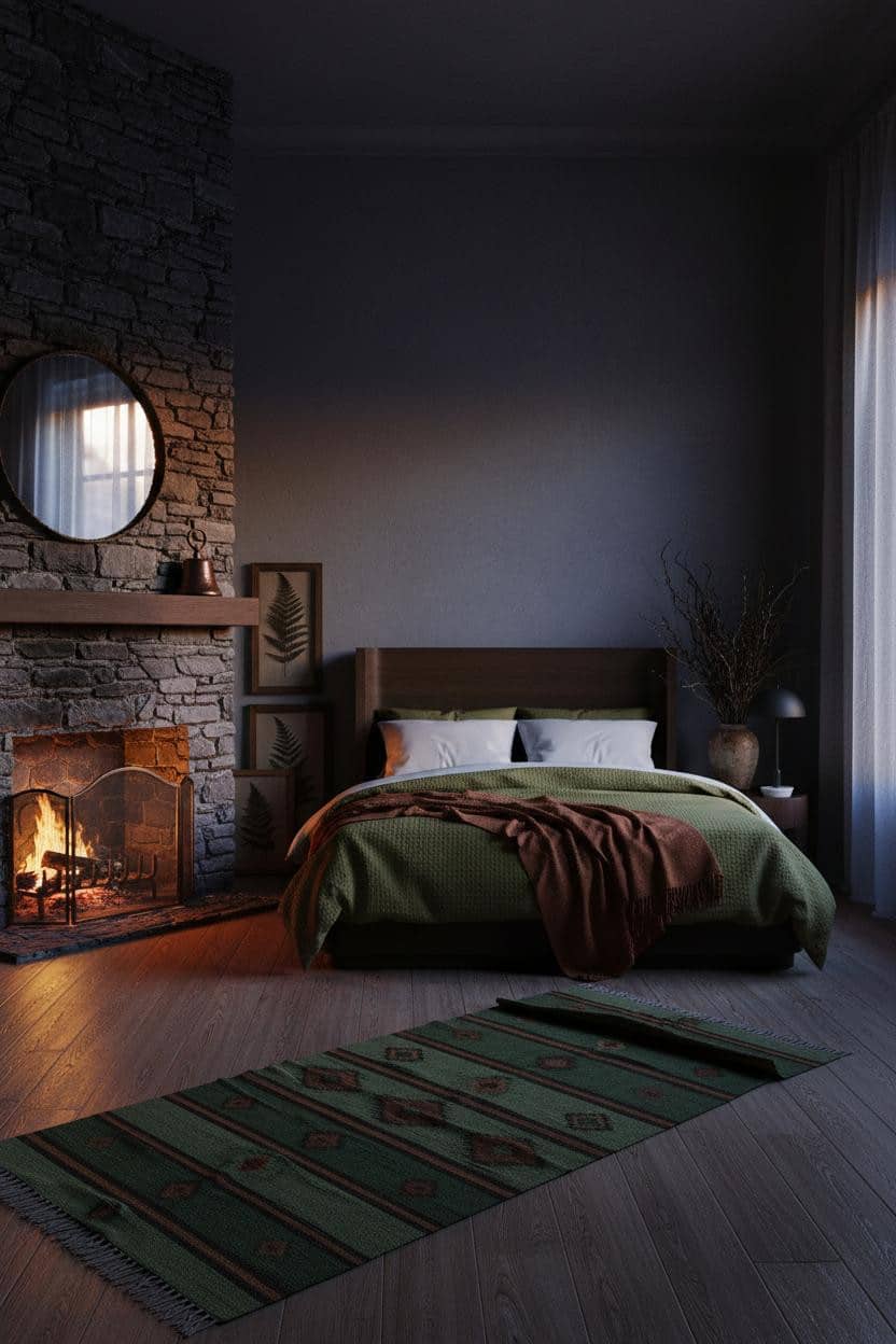 Dark Cottagecore Bedroom Fireplace Forestcore
