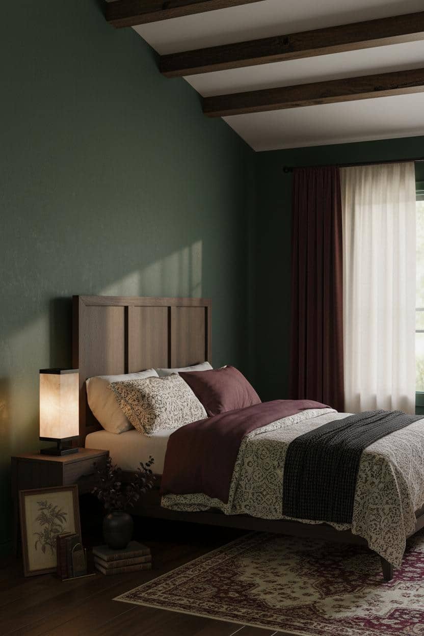 Dark Cottagecore Bedroom Forest Green Walls