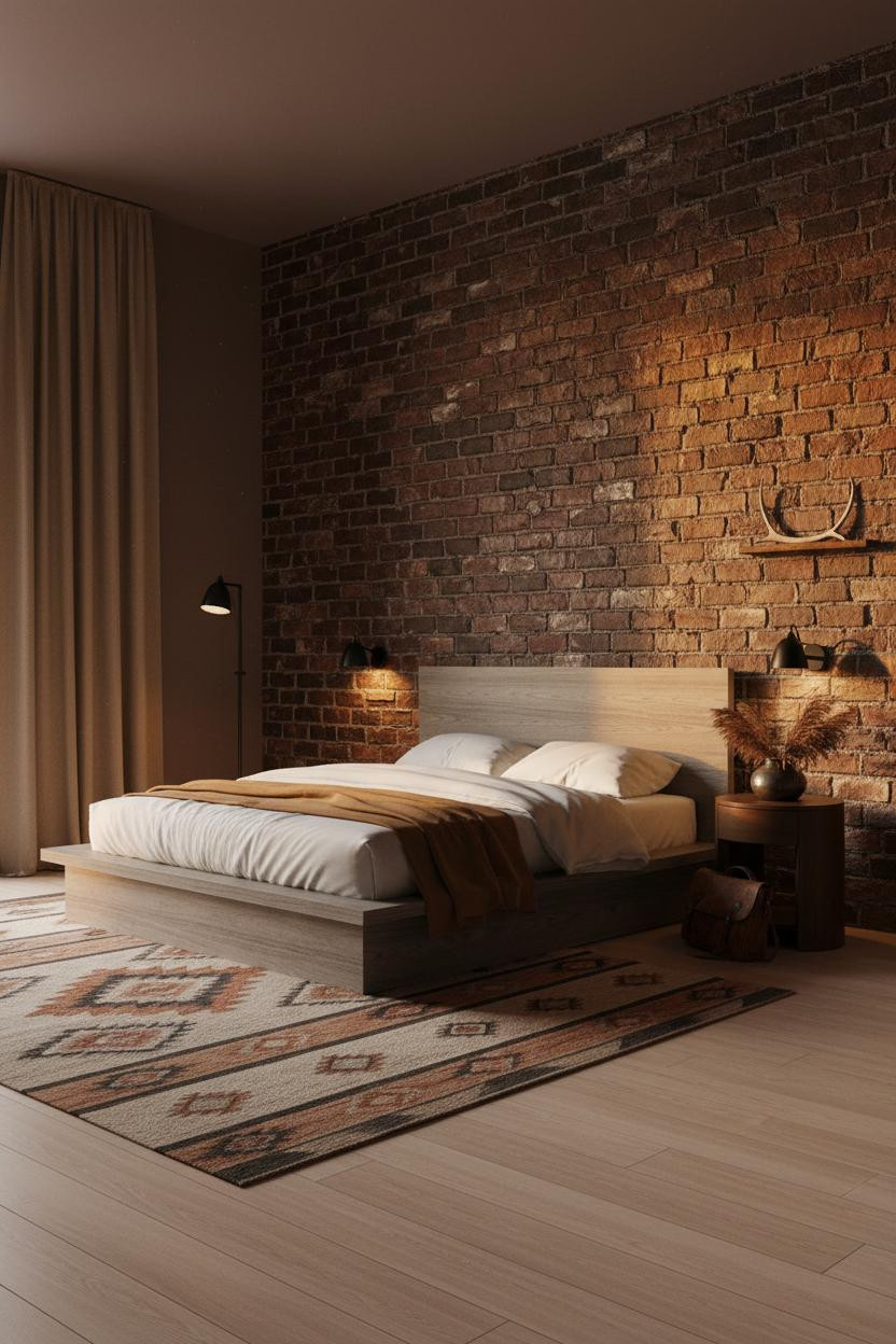 Dark Western Bedroom Exposed Brick Gothic