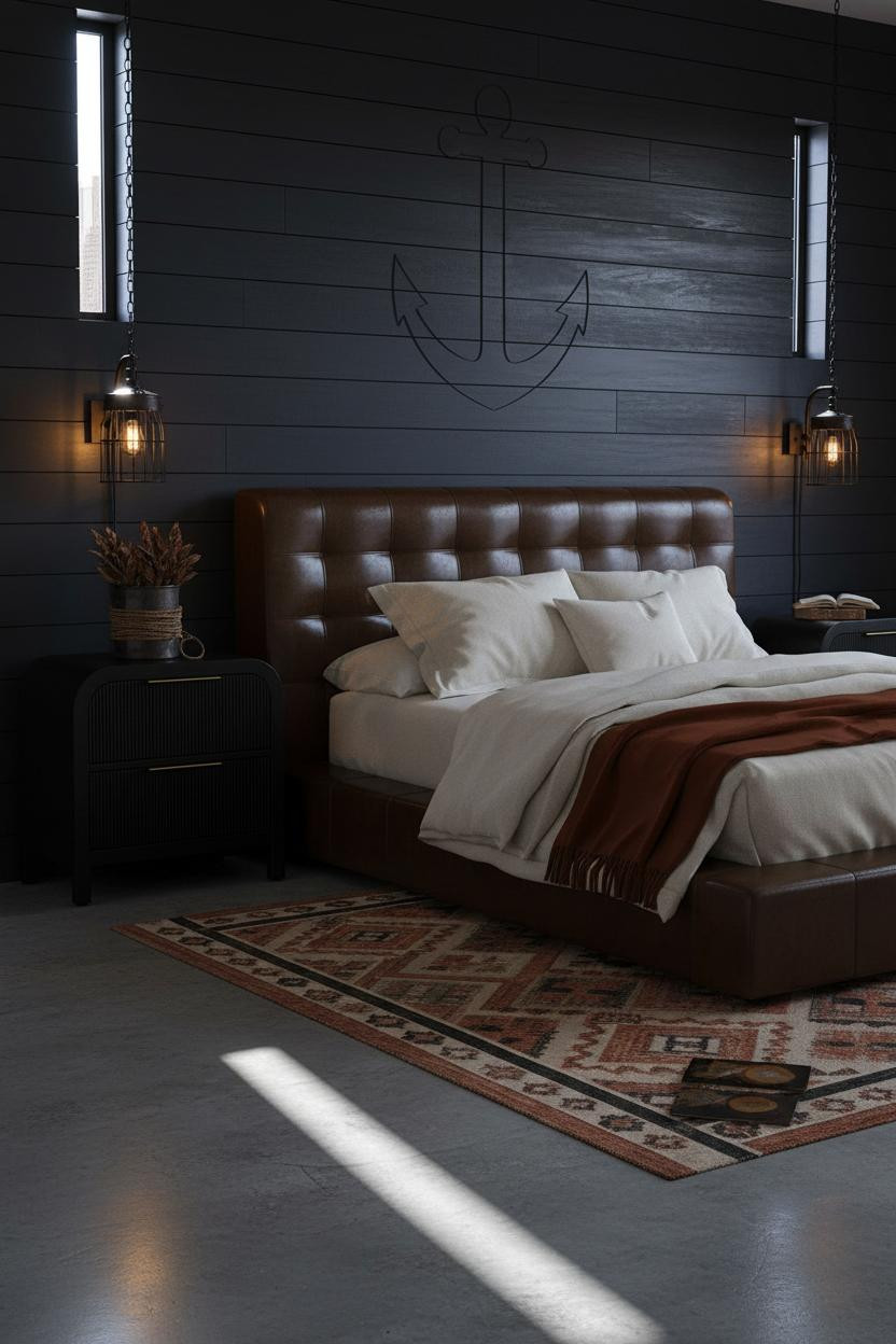 Dark Western Bedroom Indigo Shiplap