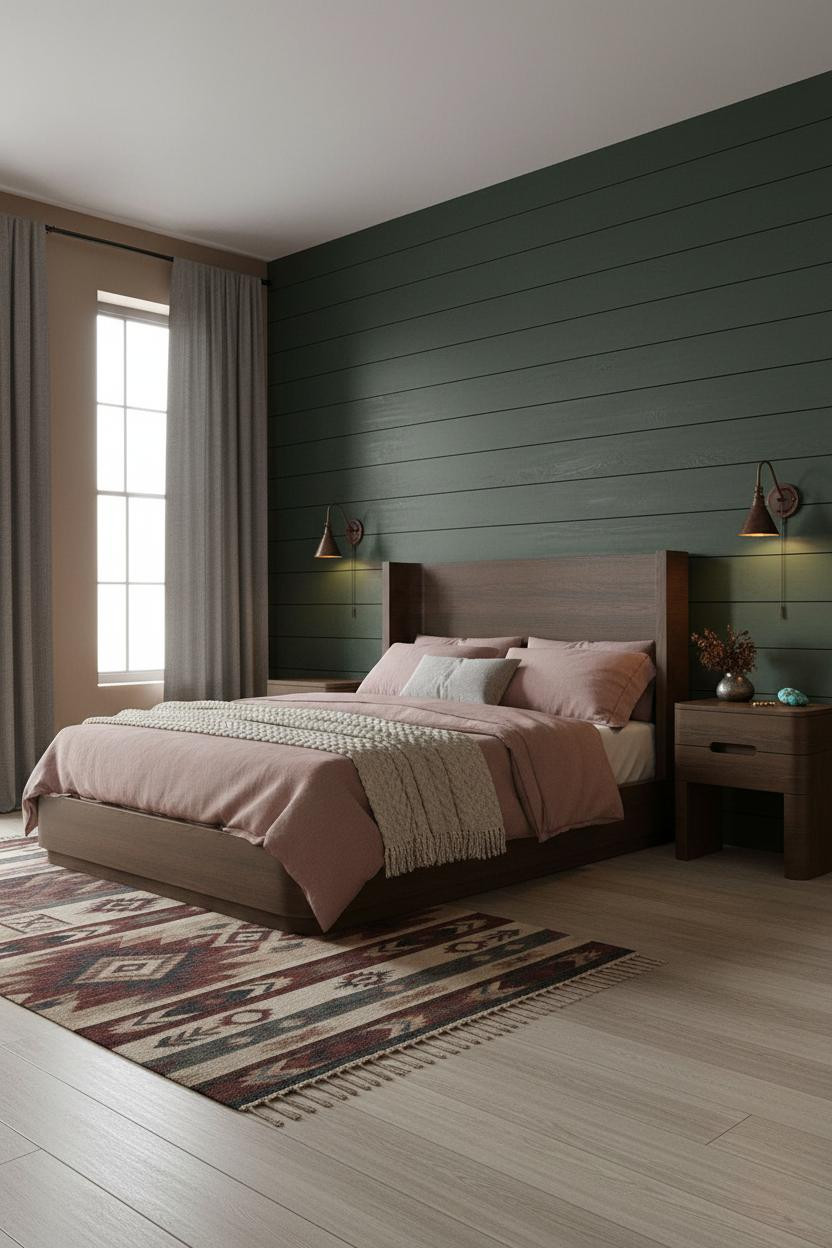 Dark Western Bedroom Moss Green Shiplap