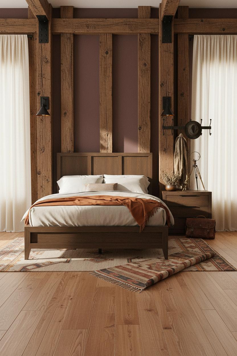Dark Western Bedroom Timber Posts