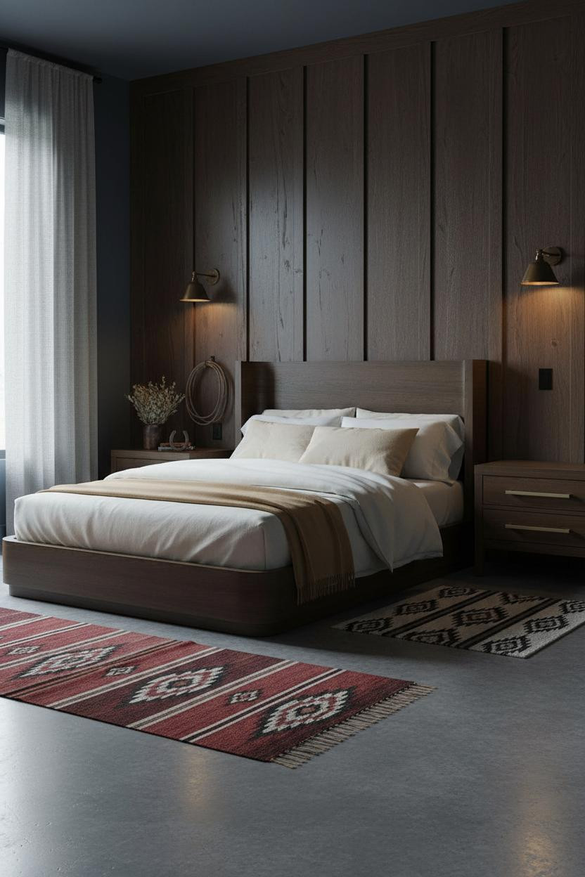Dark Western Bedroom Walnut Paneling