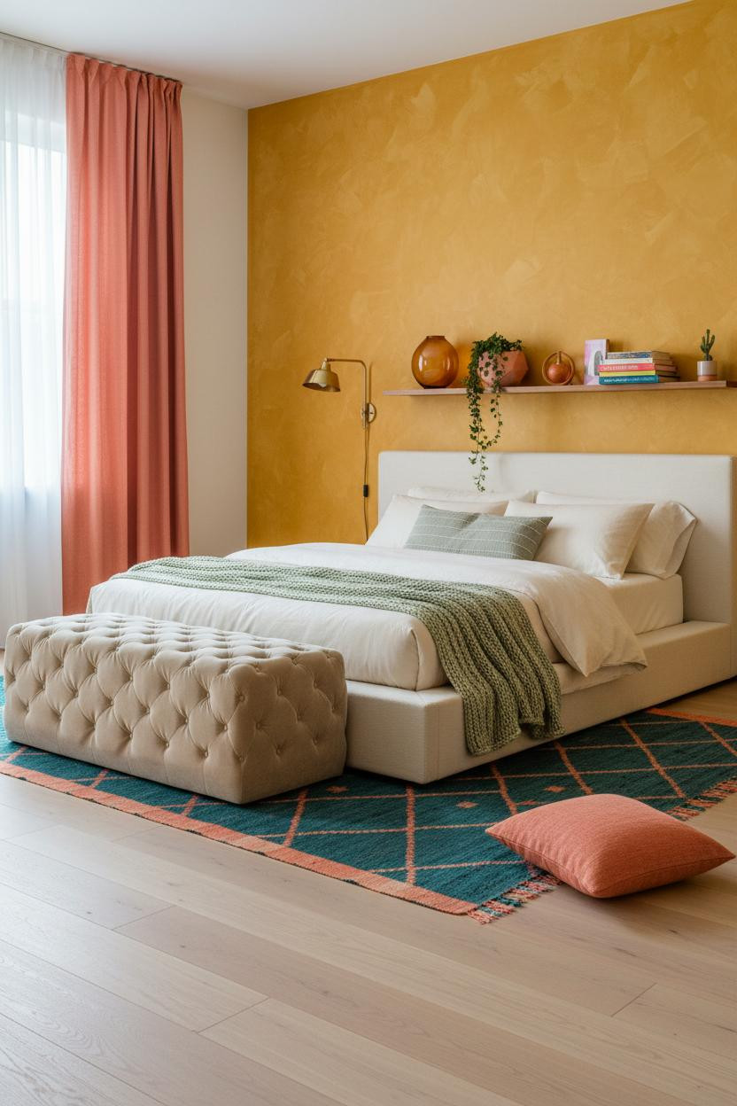 Dopamine Bedroom Saffron Yellow Feature Wall